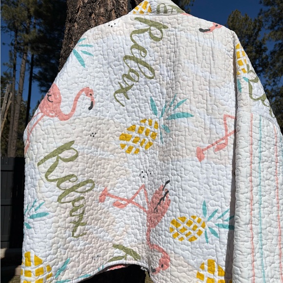Handmade Upcycled Flamingo and Pineapple Women's Quilted Jacket - Picture 6 of 8